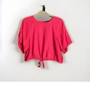 Banana Republic Magenta Pink Cropped Linen Top XL | Drawstring Hem | New